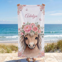 Mädchen Süß Rosa Florales Pferd Personalisierter N
