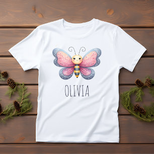 Mädchen Süße Ästhetik Rosa und Grau Schmetterling Baby T-shirt