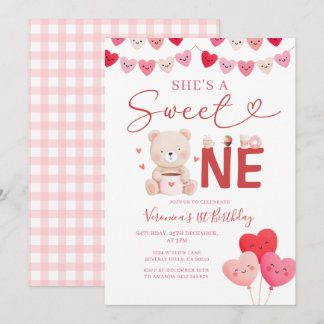 Mädchen Süße Eins Bär Valentin Geburtstagsgeschenk Einladung