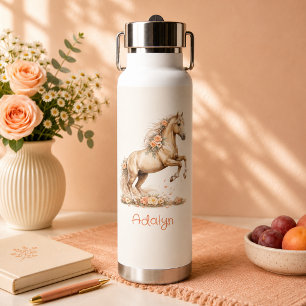 Mädchen Süße Pfirsich Pferd Rose Personalisierter Trinkflasche