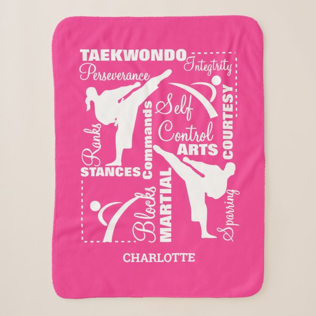 Mädchen Taekwondo Thema Kampfkunst Pink Weißer Spa Sherpadecke (Vorderseite)