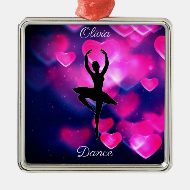 Mädchen tanzen rosa und Lila schwebende Herzen Ornament Aus Metall (Vorne)
