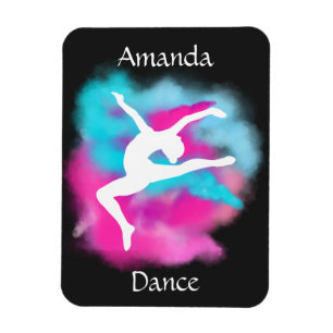 Mädchen Tanzsprung Rosa Blau Color Bomb mit Namen  Magnet