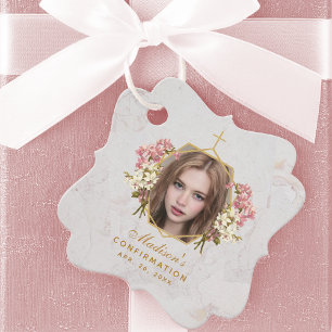 Mädchen Tauf Foto Rosa Orchideen Gold Marmor Geschenkanhänger