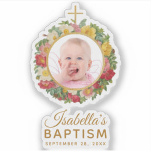 Mädchen Taufe Baby Foto Rosenkranz Kreuz Schriftzu Aufkleber