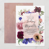 Mädchen Taufe | Blush Blue Burgundy Red Floral