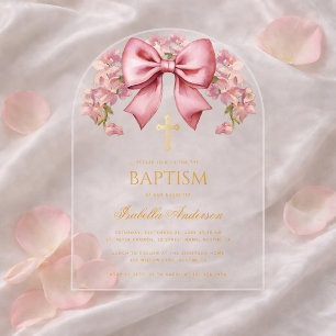Mädchen-Taufe Rosa Blumen Elegante Taufe Acryleinladungen