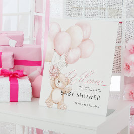 Mädchen Teddybär Ballon Rosa Babyparty Willkommen Sockelschild