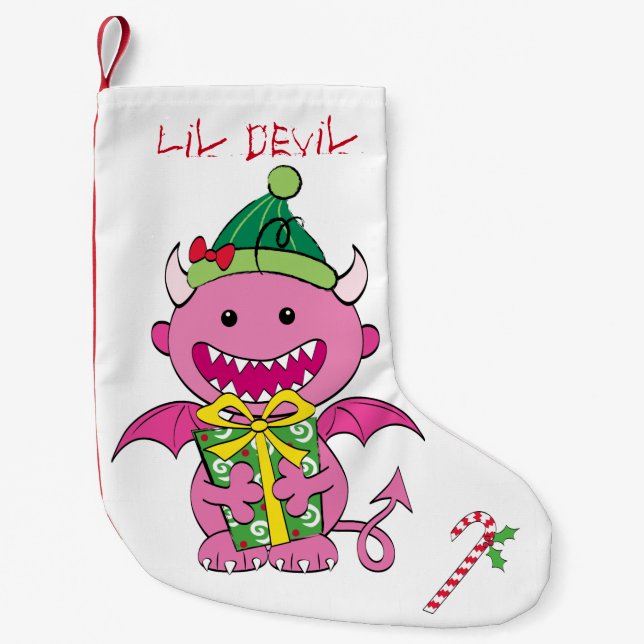Mädchen-Teufel mit Geschenk Kleiner Weihnachtsstrumpf (Vorderseite)
