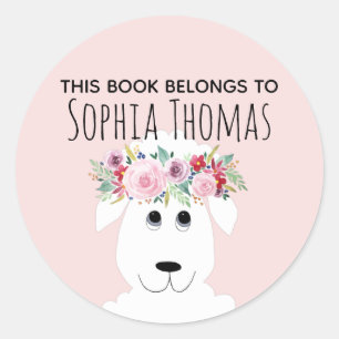 Mädchen "This Book Belongs" Lamb Name Buchzeichen Runder Aufkleber