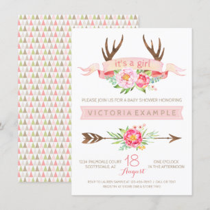 Mädchen Tribal Geweih Blumen Baby Shower Einladung