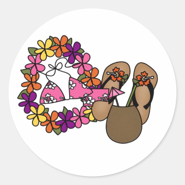 Mädchen Tropische Flip Flops One Runder Aufkleber (Vorderseite)