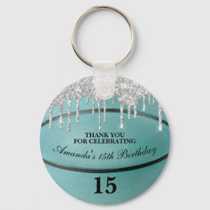 Mädchen Türkis Glitter Drip Basketball Party Favor Schlüsselanhänger