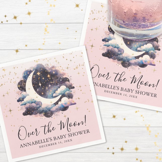 Mädchen über der Mond Babydusche Serviette (Girl Over The Moon Baby Shower Napkins)