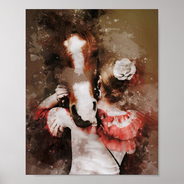 Mädchen umarmt Pferd schöne Aquarellmalerei Poster (Vorne)