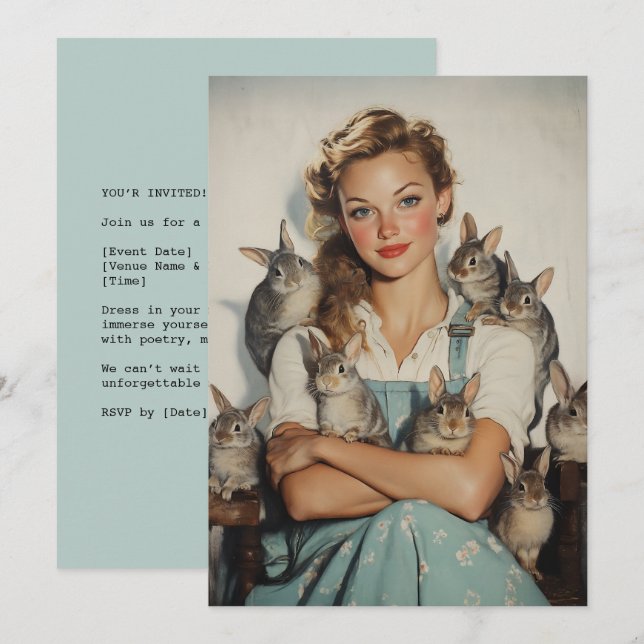 Mädchen umgeben von Bunnies Einladung (Vorne/Hinten)