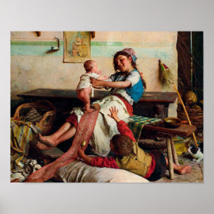 Mädchen und Baby von Gaetano Chierici Poster