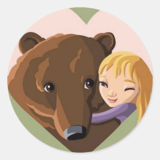 Mädchen und Bär Runder Aufkleber