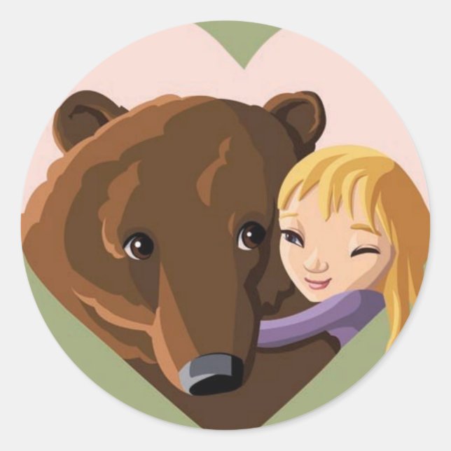 Mädchen und Bär Runder Aufkleber (Vorderseite)