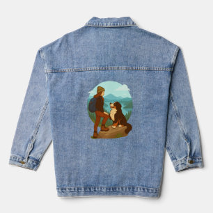 Mädchen-und-Berghund-Abenteuer-Illustration Jeansjacke