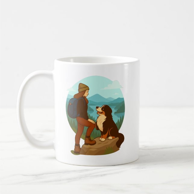 Mädchen-und-Berghund-Abenteuer-Illustration Kaffeetasse (Links)