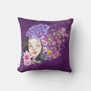 Mädchen und Blumen Kissen