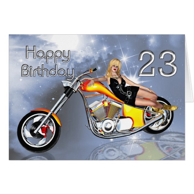 Mädchen und Chopper 23 Geburtstagskarte (Vorderseite (Horizontal))