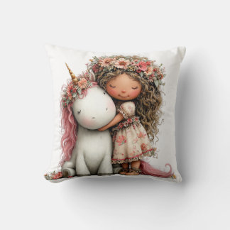 Mädchen und Einhorn Blumenkrone aus USA Baumwolle Kissen