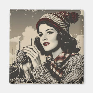 Mädchen und Garn Vintage Magnet