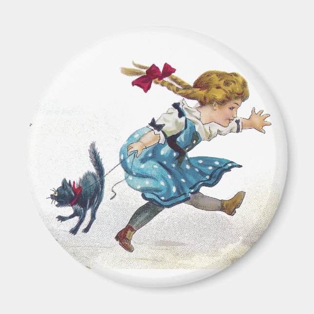 Mädchen und gefürchtete Katze laufen von Jack O'La Magnet (Vorne)