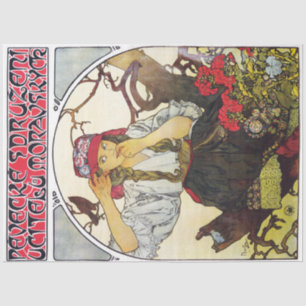 Mädchen und Geranium, Mucha Seidenpapier