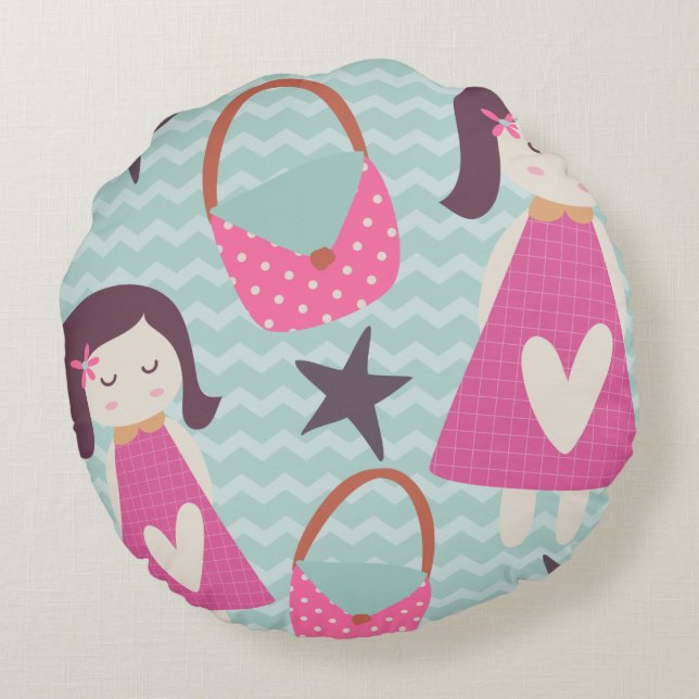 Mädchen und Handtaschen Rundes Kissen (Rückseite)