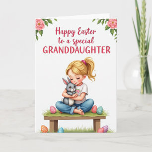 Mädchen und Hase Gratulationskarte Karte