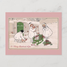 Mädchen und Haustiere Schweine Weihnachten