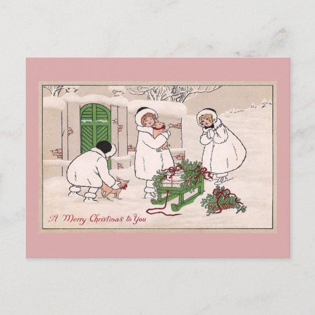 Mädchen und Haustiere Schweine Weihnachten (Vorderseite)