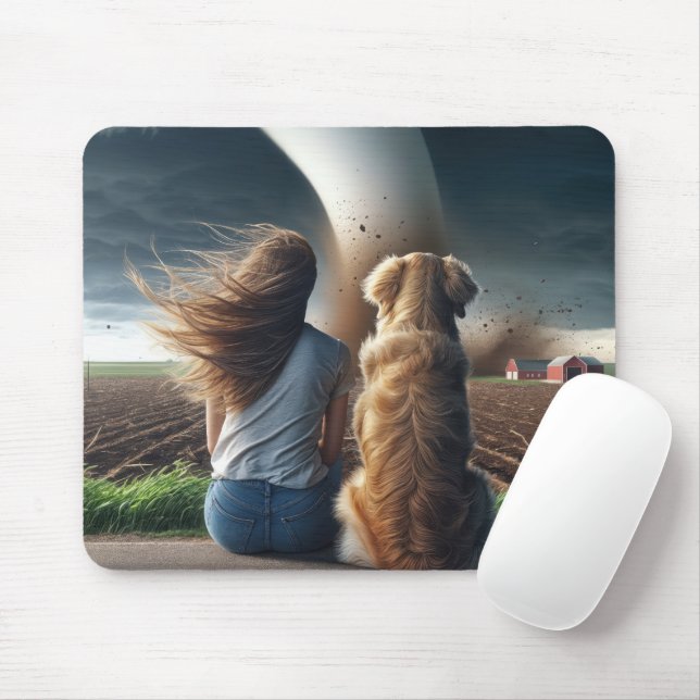 Mädchen und Hund schauen sich ein Twister an Mousepad (Mit Mouse)