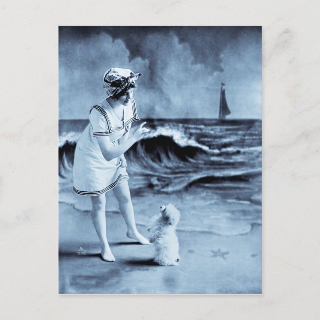 Mädchen und Hund Vintag 1913 Postkarte (Vorderseite)