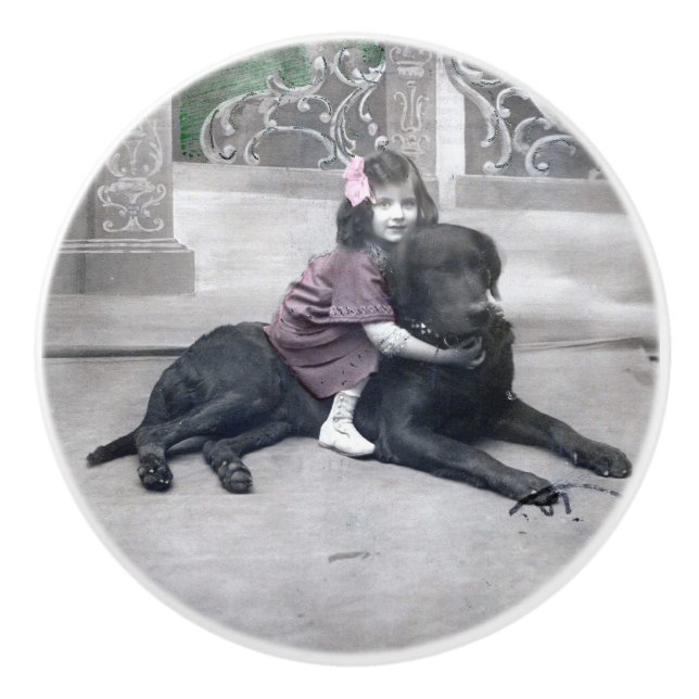 Mädchen und ihr Hund Keramikknauf (Vorderseite)