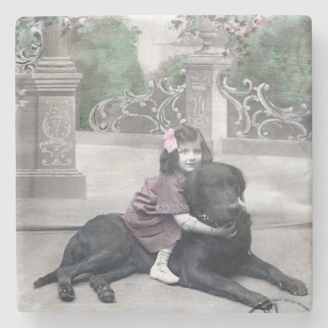 Mädchen und ihr Hund Steinuntersetzer (Vorderseite)