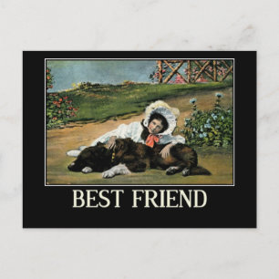Mädchen und ihr Hund, Vintage Postkarte