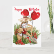 Mädchen und ihr Labrador mit Herzblasen Geburtstag