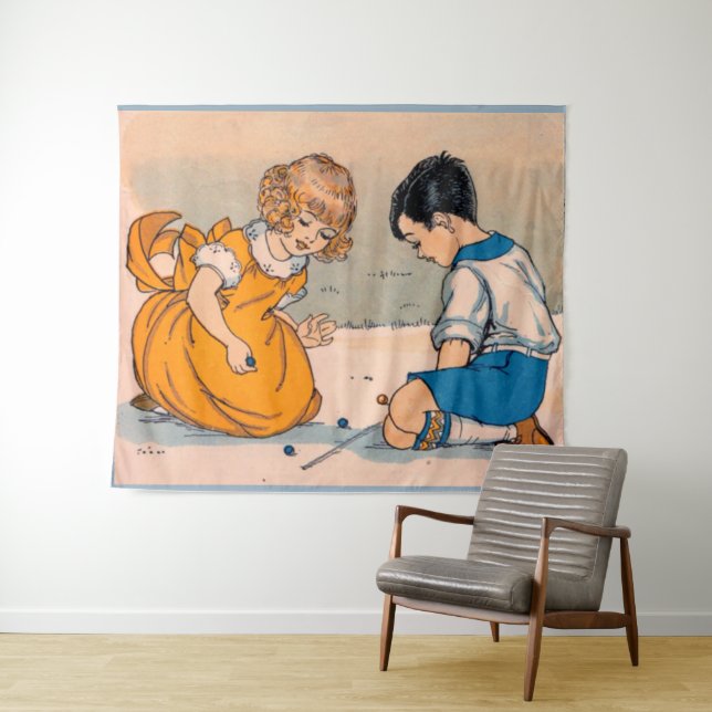 Mädchen und Junge der 1920er Jahre spielen Marmor Wandteppich (Beispiel (Horizontal))