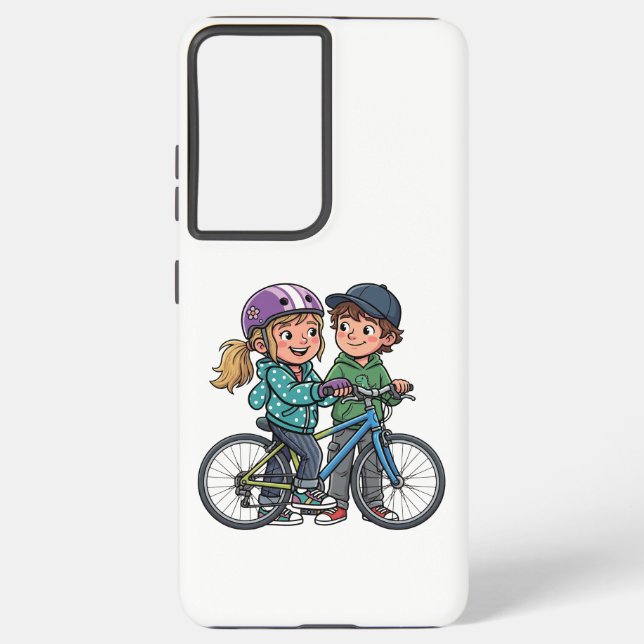 Mädchen und Junge mit Fahrrad Samsung Galaxy Hülle (Rückseite)