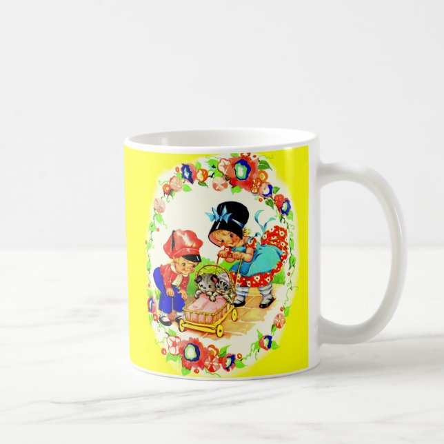 Mädchen und Junge und Kätzchen und Welpen Kaffeetasse (Rechts)