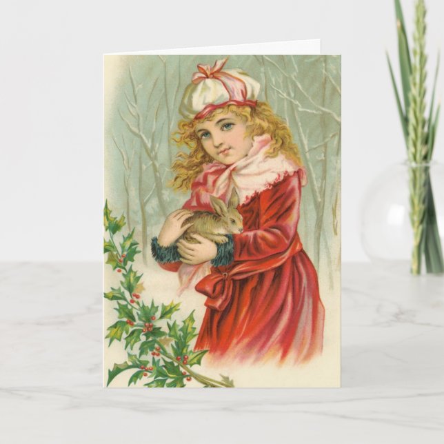 Mädchen-und Kaninchen-Vintages Weihnachten (Vorderseite)