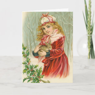 Mädchen-und Kaninchen-Vintages Weihnachten