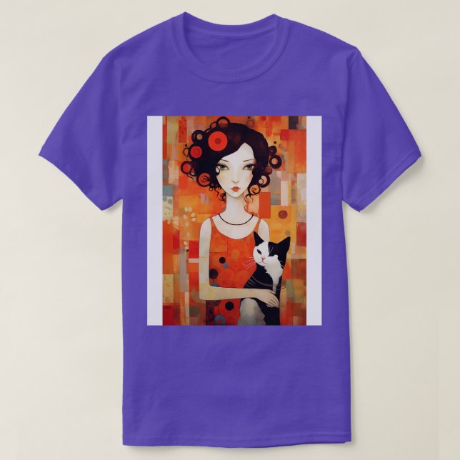 Mädchen und Katze 5 T-Shirt (Design vorne)
