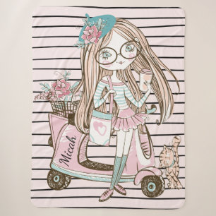 Mädchen und Katze mit Scooter Stripes Individuelle Sherpadecke