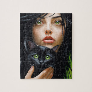 MÄDCHEN-UND-KATZEN-KUNST-PUZZLE