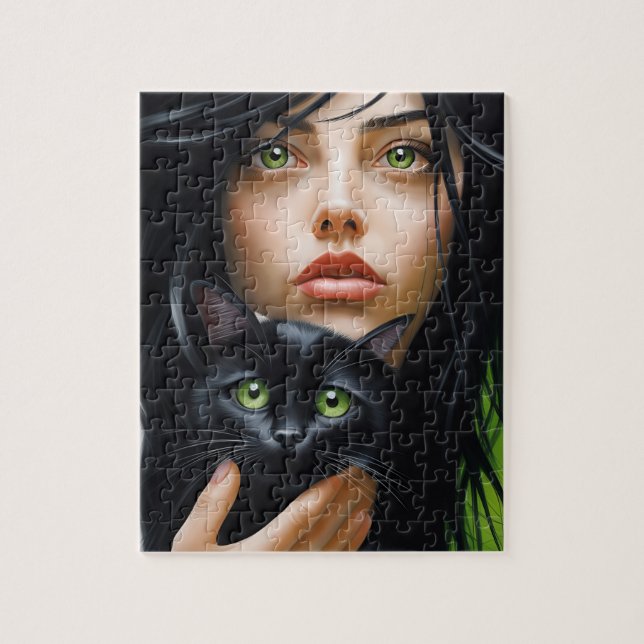MÄDCHEN-UND-KATZEN-KUNST-PUZZLE (Vertikal)